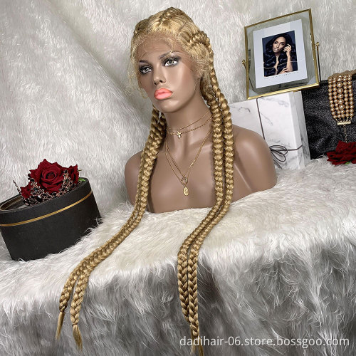 32" Box Braids Wig  Synthetic Front Lace Braiding Wig Baby Hair For Black Women